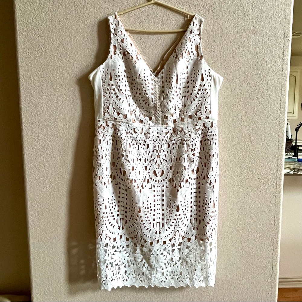 City Chic Womens Plus Size 24 / XXL  All Class‎ Lace Overlay Sheath Dress Ivory